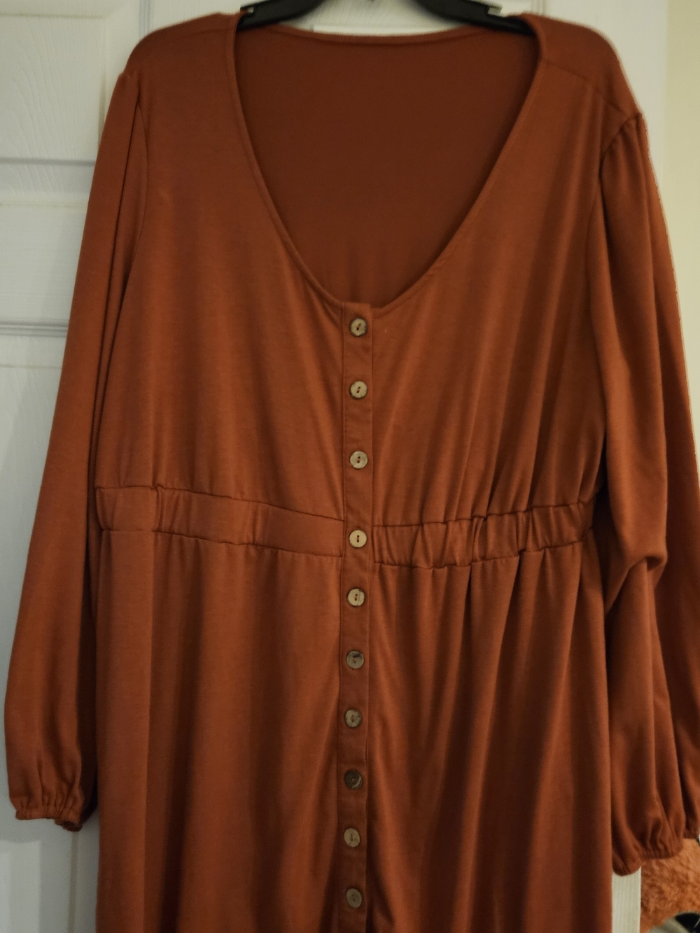 Rust Western Fall Button-Front Women's Dress - Casual Long Sleeve Elastic Waist